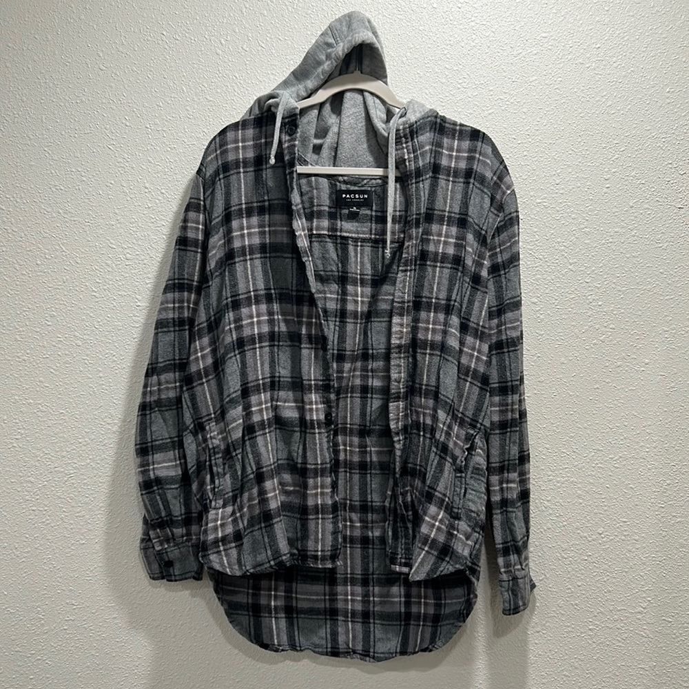 Pac Sun Plaid Button-Down Hoodie